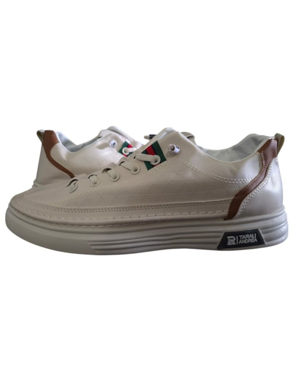 Tarali Andrea Mens Size 44 White Brown Casual Sneakers Lightweight Lace Up.